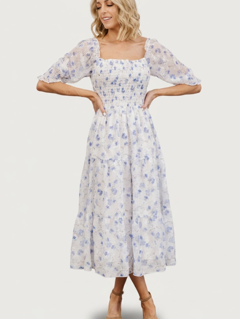 Baltic Born Fabian Jacquard Midi Dress | Blue Floral Size XLXL - Picture 2 of 5